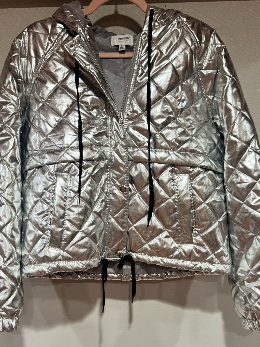 New Look Silver Quilted Hooded Jacket